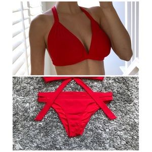 🛑LAST CHANCE🛑 Red Bikini Set Top Bottom Tie Ribbed Matching
